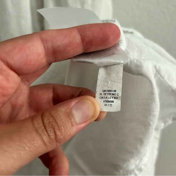 Old Navy Tie Front Dress Large White Fit & Flare Smocked Linen-Blend Mini Smock - Picture 11 of 11